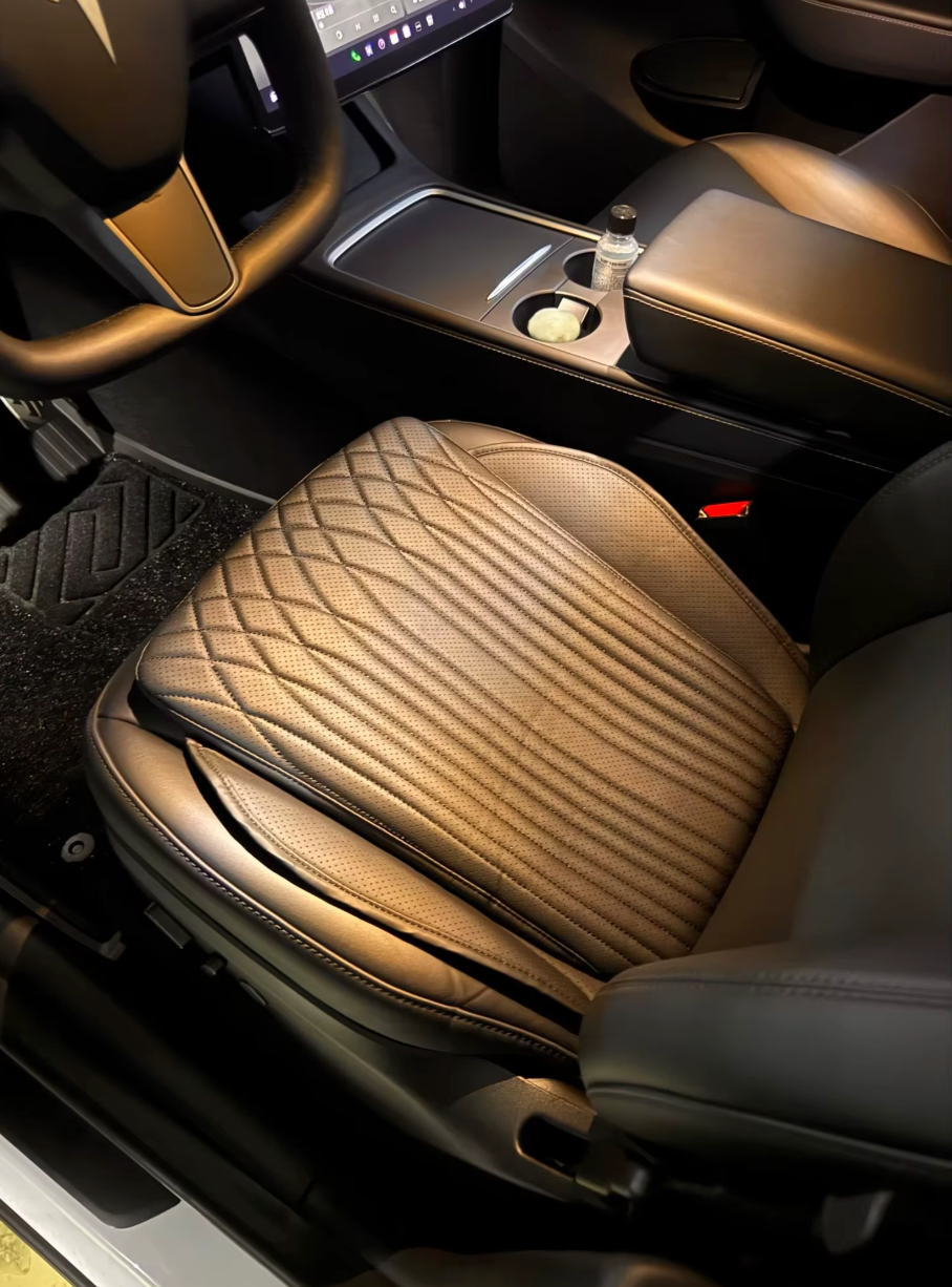 Luxury Leather Car Seat Cushion – Breathable, Non-Slip Support Pad for Universal Fit - Delicate Leather  