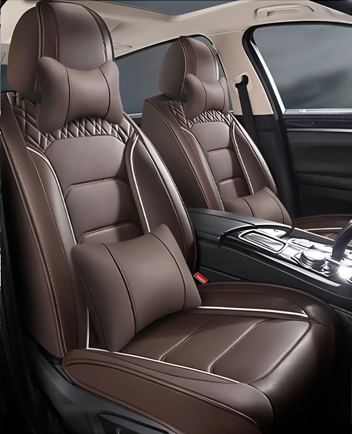 Full Set Leather Car Seat Covers – Waterproof, Universal Fit, Front & Rear Auto Seat Protection for Most Vehicles - Delicate Leather  