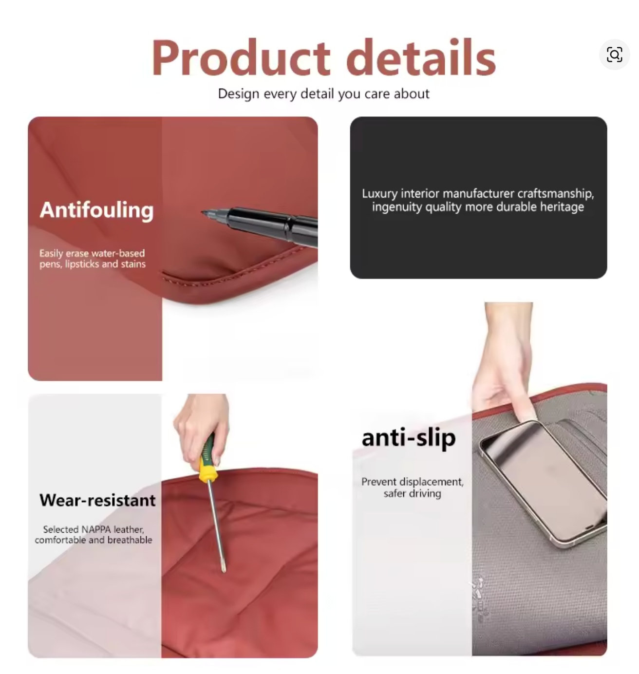 Universal Car Seat Cover Soft PU Nappa Leather, Anti-Skid, Protective Cushion and Back Pad for Automobile Interiors - Delicate Leather  