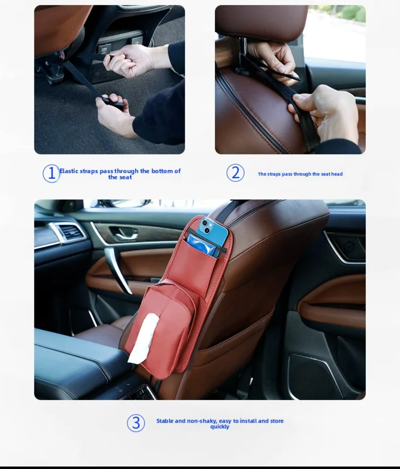 Car Seat Side Tissue Box – Hanging Paper Storage Bag for Vehicle Interior Organization - Delicate Leather  