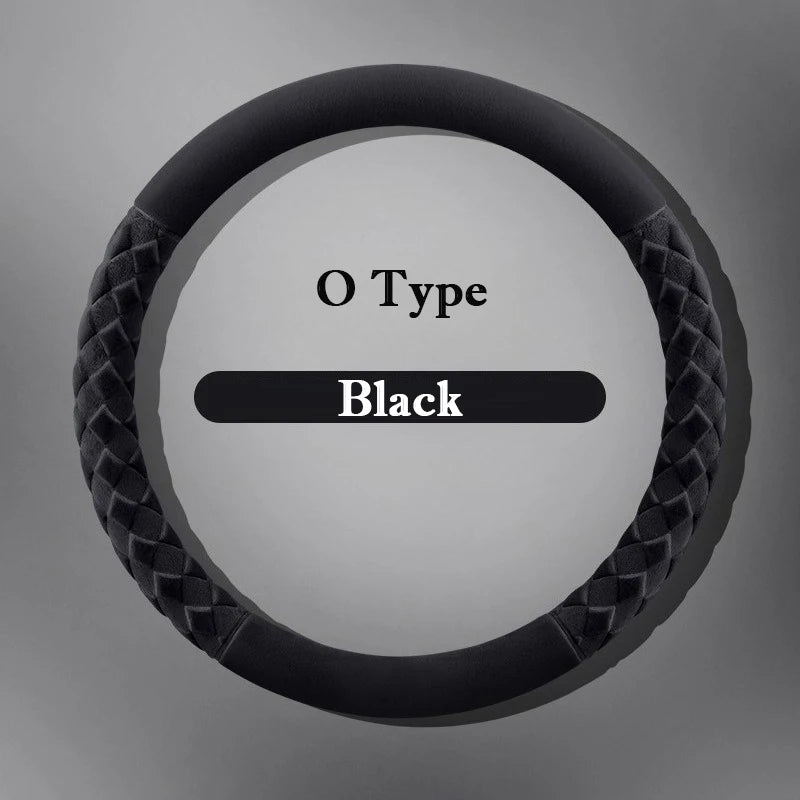 Soft Suede Steering Wheel Cover – Universal 38cm Winter Warm Non-Slip Car Handle Wrap Interior Accessories - Delicate Leather  