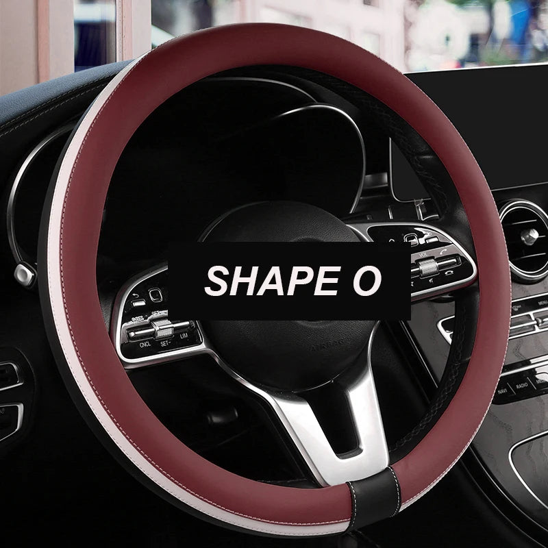 Anti-Slip Leather Steering Wheel Cover – Universal 38cm O/D Shape Fashion Style - Delicate Leather  