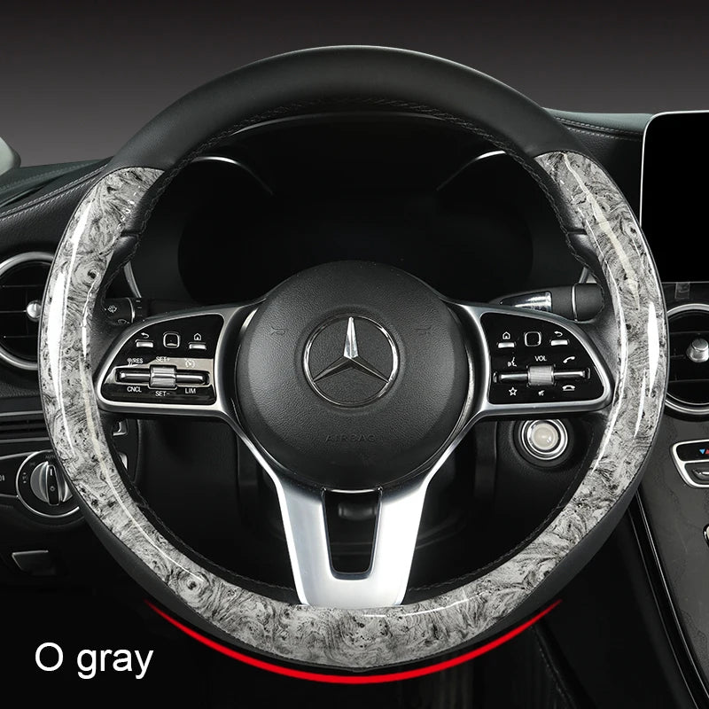 Anti-Slip Leather Steering Wheel Cover – Universal 38cm O/D Shape Interior Accessory - Delicate Leather  