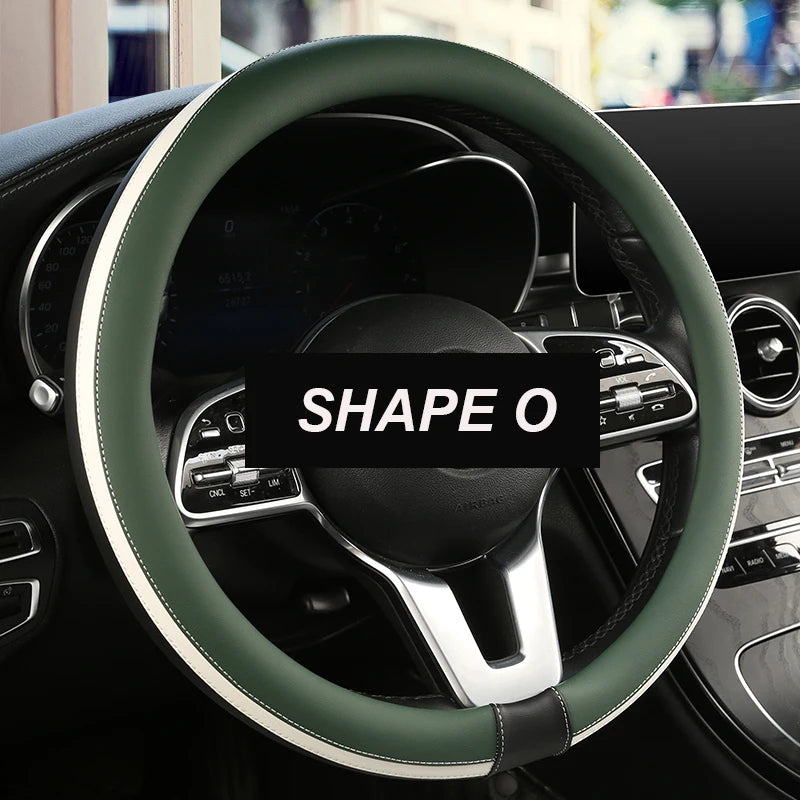 Anti-Slip Leather Steering Wheel Cover – Universal 38cm O/D Shape Fashion Style - Delicate Leather  