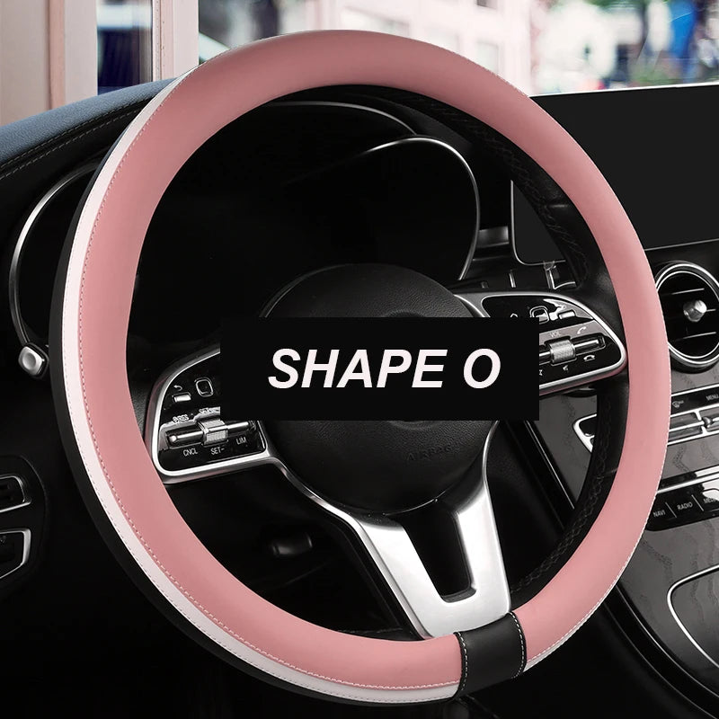 Anti-Slip Leather Steering Wheel Cover – Universal 38cm O/D Shape Fashion Style - Delicate Leather  