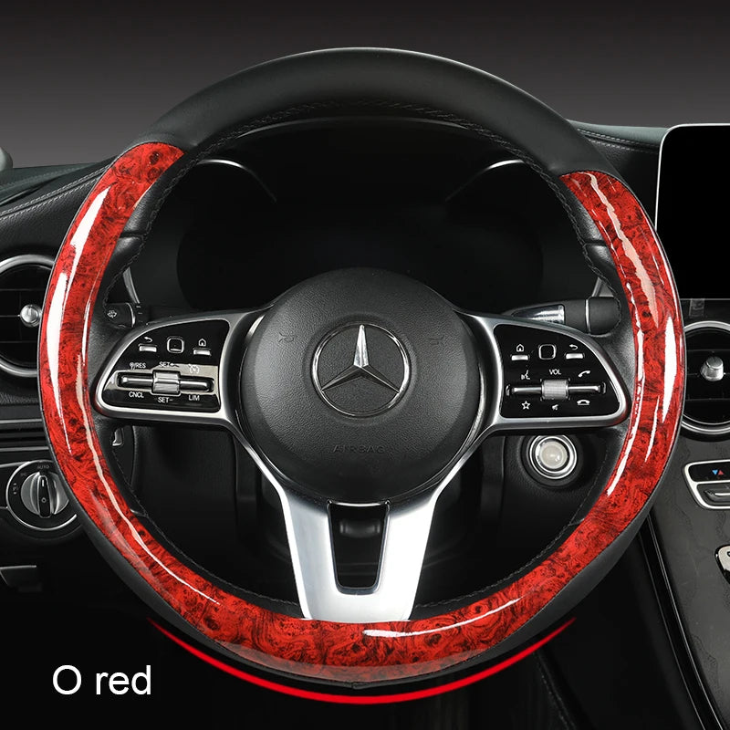 Anti-Slip Leather Steering Wheel Cover – Universal 38cm O/D Shape Interior Accessory - Delicate Leather  