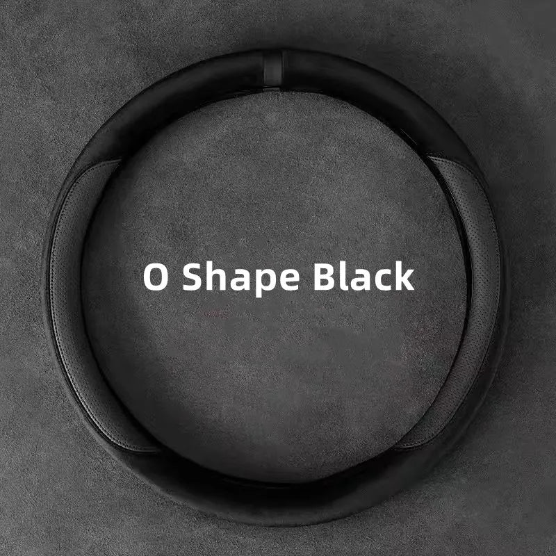 Universal Suede Steering Wheel Cover – Ultra-Thin Non-Slip D-Shape & Round Fit, Breathable All-Season Leather Protector 37–38cm - Delicate Leather  