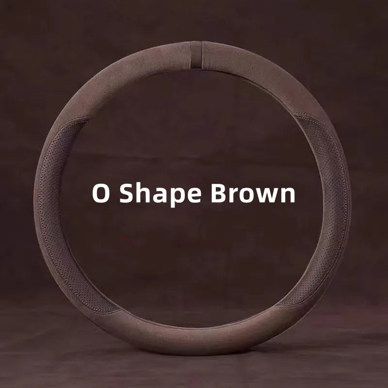 Universal Suede Steering Wheel Cover – Ultra-Thin Non-Slip D-Shape & Round Fit, Breathable All-Season Leather Protector 37–38cm - Delicate Leather  