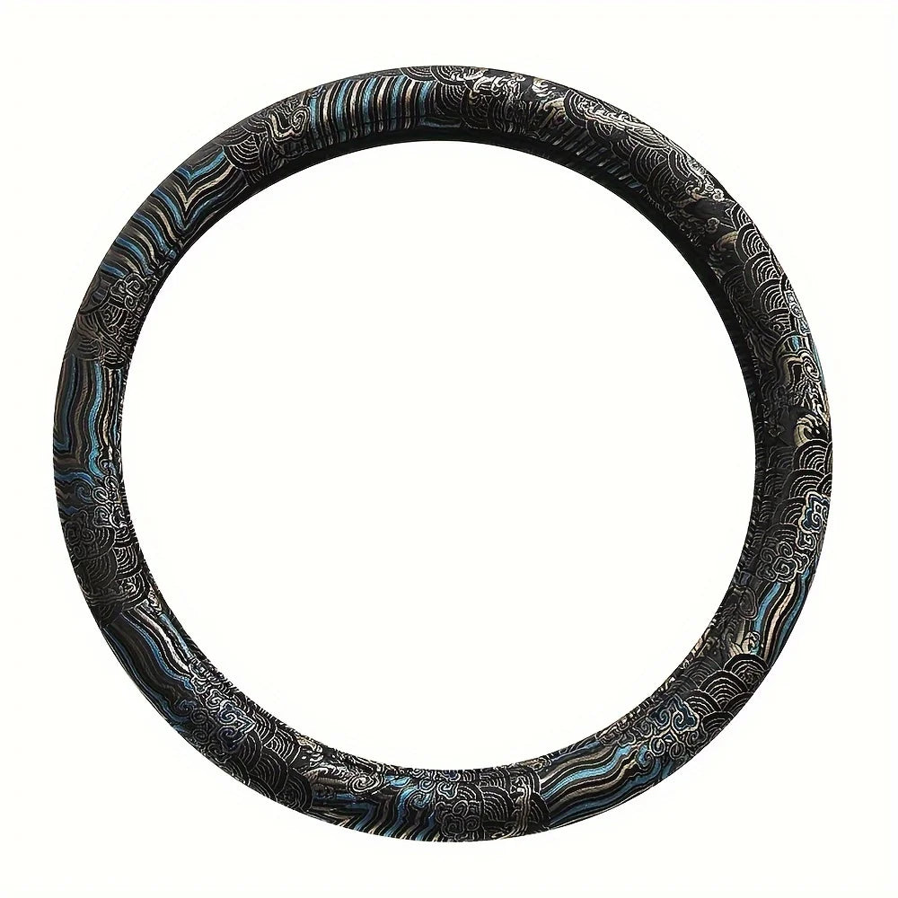 Brocade Embroidered Steering Wheel Cover – Retro Non-Slip All-Season Car Interior Accessory - Delicate Leather