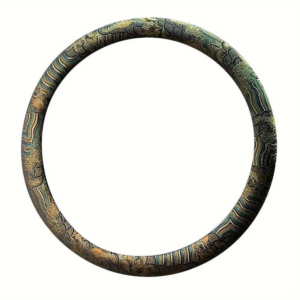 Brocade Embroidered Steering Wheel Cover – Retro Non-Slip All-Season Car Interior Accessory - Delicate Leather