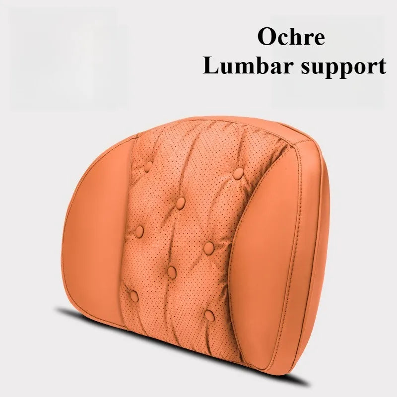 Universal Car Headrest & Lumbar Support Cushion – Nappa Leather Neck and Lumbar Pillows for Comfort - Delicate Leather  