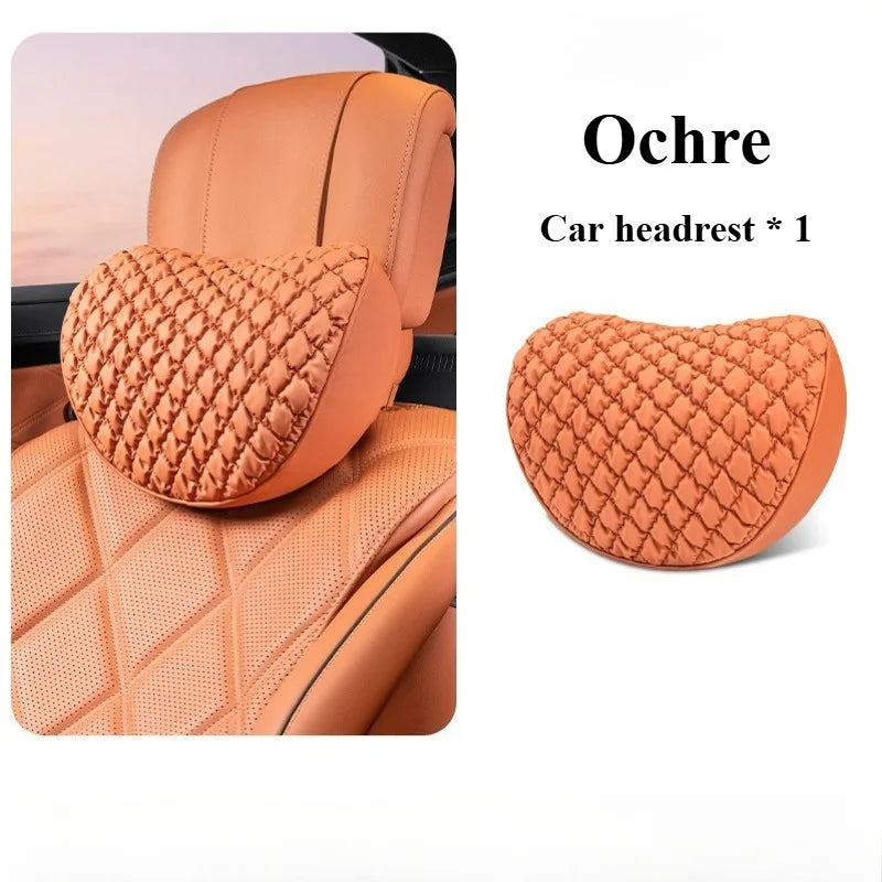 Luxury Leather Car Neck & Lumbar Pillow Set – Ergonomic Memory Foam Headrest and Waist Support for Auto Seats - Delicate Leather  