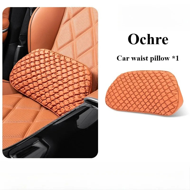 Luxury Leather Car Neck & Lumbar Pillow Set – Ergonomic Memory Foam Headrest and Waist Support for Auto Seats - Delicate Leather  