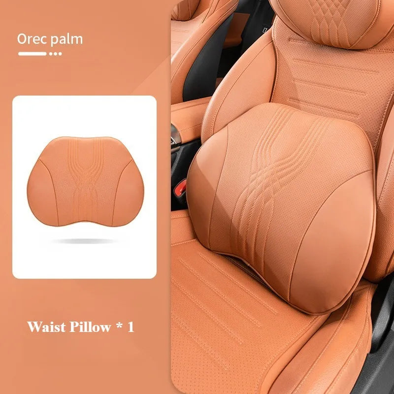 Nappa Leather Car Neck Pillow and Seat Pillow - Soft Headrest Lumbar Support for Comfortable Driving - Auto Accessories - Delicate Leather  