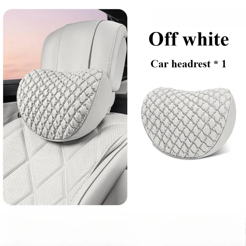 Luxury Leather Car Neck & Lumbar Pillow Set – Ergonomic Memory Foam Headrest and Waist Support for Auto Seats - Delicate Leather  