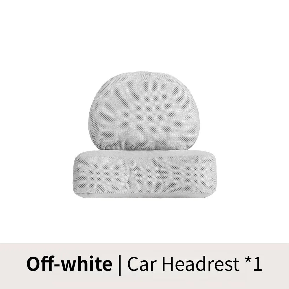 Suede Car Headrest and Lumbar Pillow Set – Universal Neck and Waist Support Cushions for Car Seats - Delicate Leather  