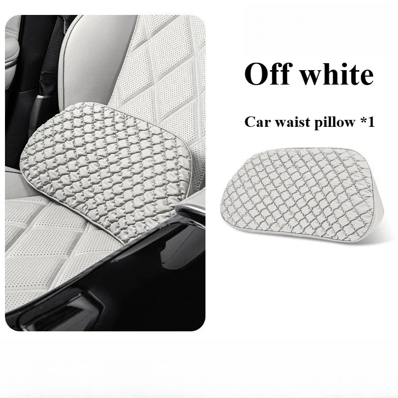 Luxury Leather Car Neck & Lumbar Pillow Set – Ergonomic Memory Foam Headrest and Waist Support for Auto Seats - Delicate Leather  