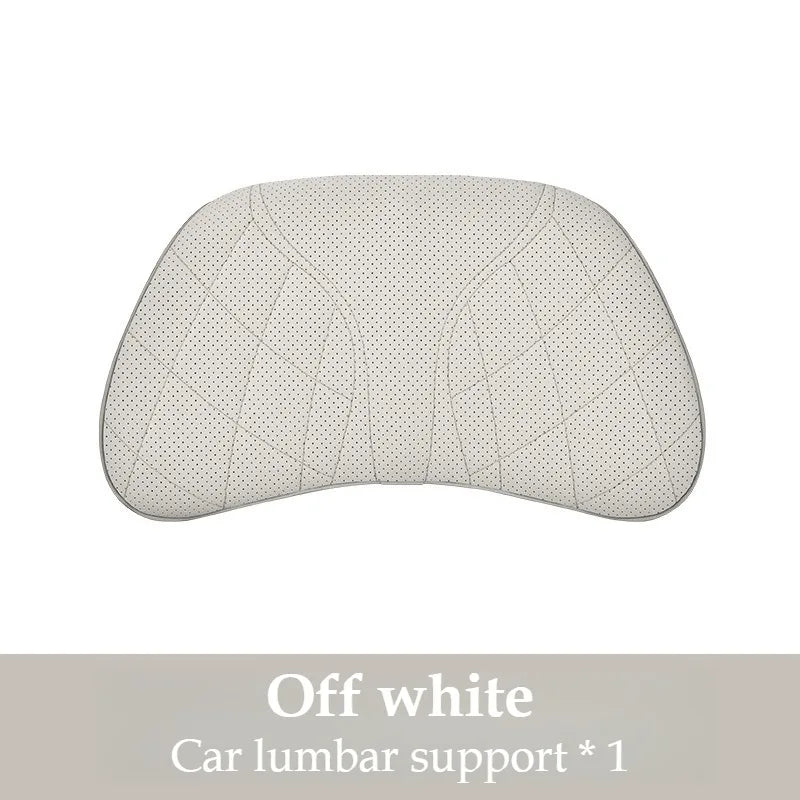 Memory Foam Car Neck & Lumbar Pillow Set – Nappa Leather Headrest and Waist Support - Delicate Leather  