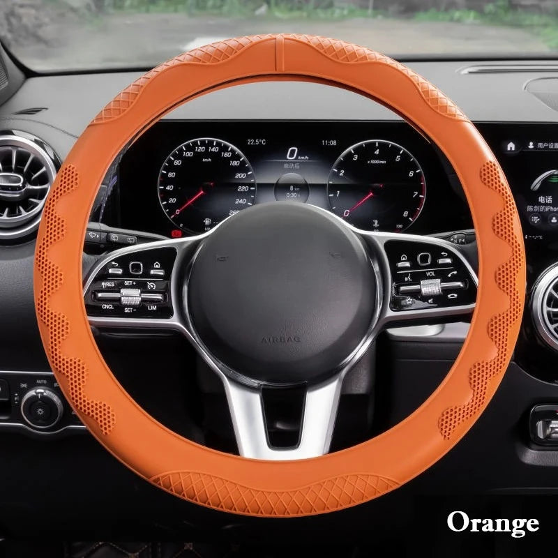 Silicone Steering Wheel Cover – Universal O/D Type Grip Cover for 38cm and 40cm Wheels - Delicate Leather  