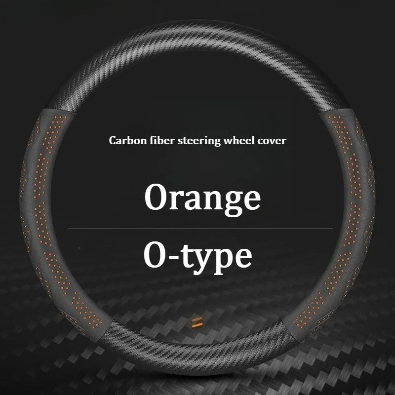 Carbon Fiber Leather Steering Wheel Cover – Universal Anti-Slip Car Steering Protector for Interior Comfort and Grip - Delicate Leather  