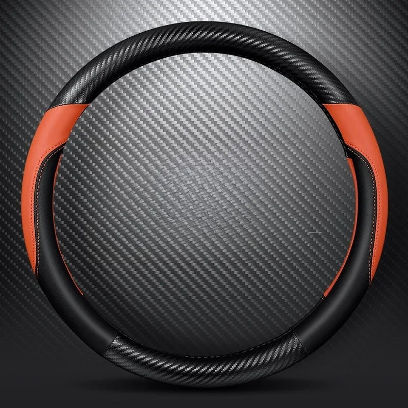 Carbon Fiber Leather Steering Wheel Cover – O/D Shape, Universal Non-Slip Car Accessory - Delicate Leather  