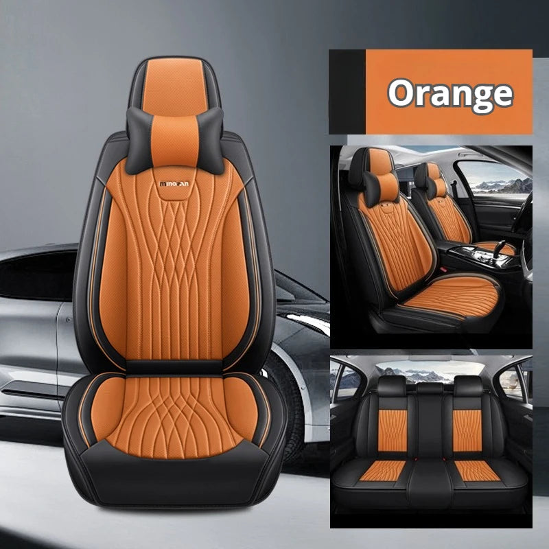 Full Set 5-Seat Premium Nappa Leather Car Seat Covers with Headrests – Breathable, Waterproof, Universal Fit - Delicate Leather  