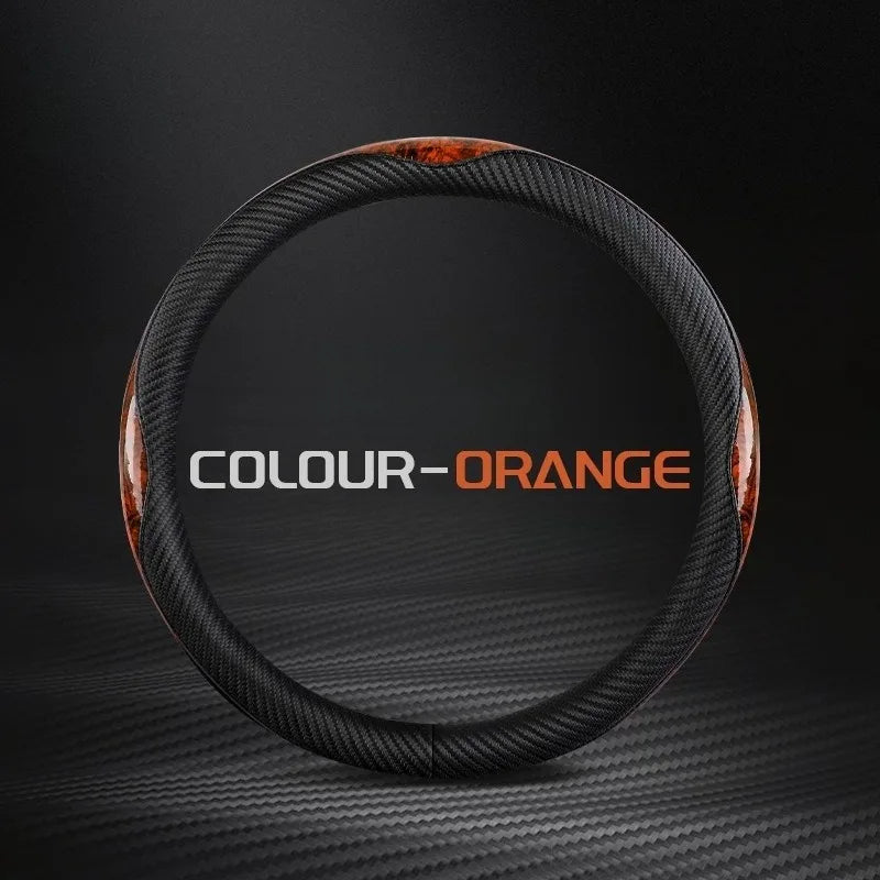 O/D Shape Carbon Fiber Leather Steering Wheel Cover – Universal 37–38cm, Anti-Slip Car Accessory - Delicate Leather  