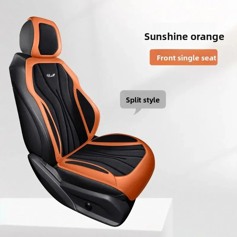 Luxury Suede Leather Car Seat Cover – Full Set Non-Slip Seat Cushion, Universal Car Interior Protection - Delicate Leather  
