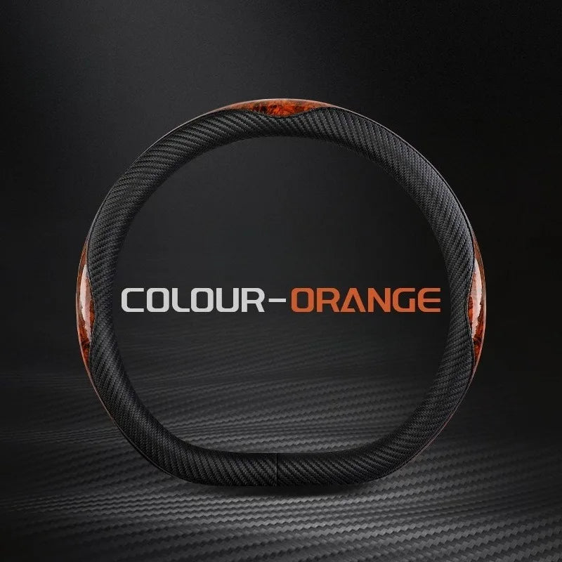 O/D Shape Carbon Fiber Leather Steering Wheel Cover – Universal 37–38cm, Anti-Slip Car Accessory - Delicate Leather  