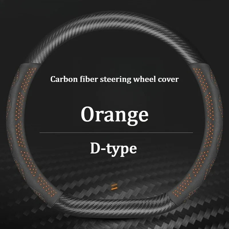 Carbon Fiber Leather Steering Wheel Cover – Universal Anti-Slip Car Steering Protector for Interior Comfort and Grip - Delicate Leather  