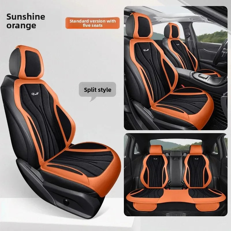 Luxury Suede Leather Car Seat Cover – Full Set Non-Slip Seat Cushion, Universal Car Interior Protection - Delicate Leather  