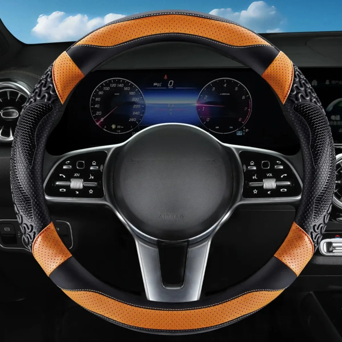 PU Leather Steering Wheel Cover 38cm Universal – Breathable Non-Slip O/D Type Car Interior Accessory - Delicate Leather  