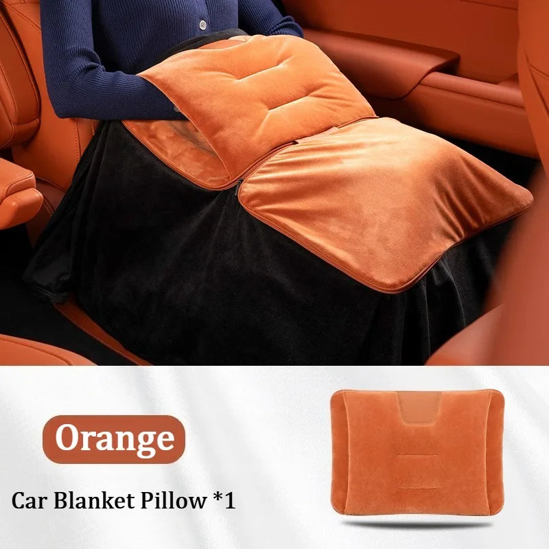4-in-1 Plush Car Blanket Pillow – Flannel Travel Cushion, Foldable Lumbar Support and Back Pillow for Car Seats - Delicate Leather  