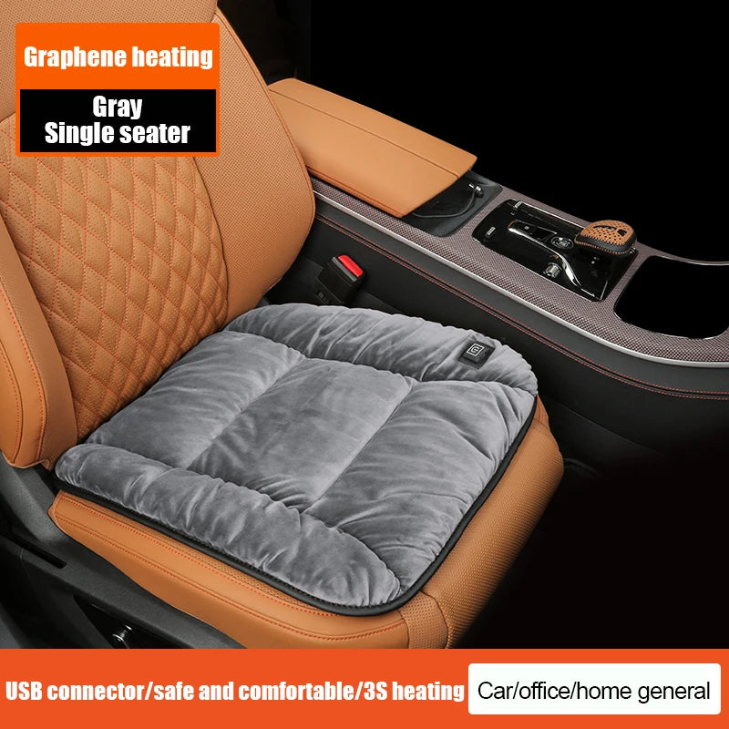 Graphene Car Heating Cushion – Winter Plush Seat Pad, 12V USB Electric, Universal. - Delicate Leather  