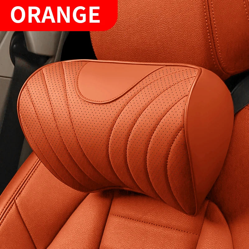 Universal Genuine Leather Neck Pillow & Lumbar Support – Anti-Slip Car Headrest Cushion for All-Season Comfort - Delicate Leather  
