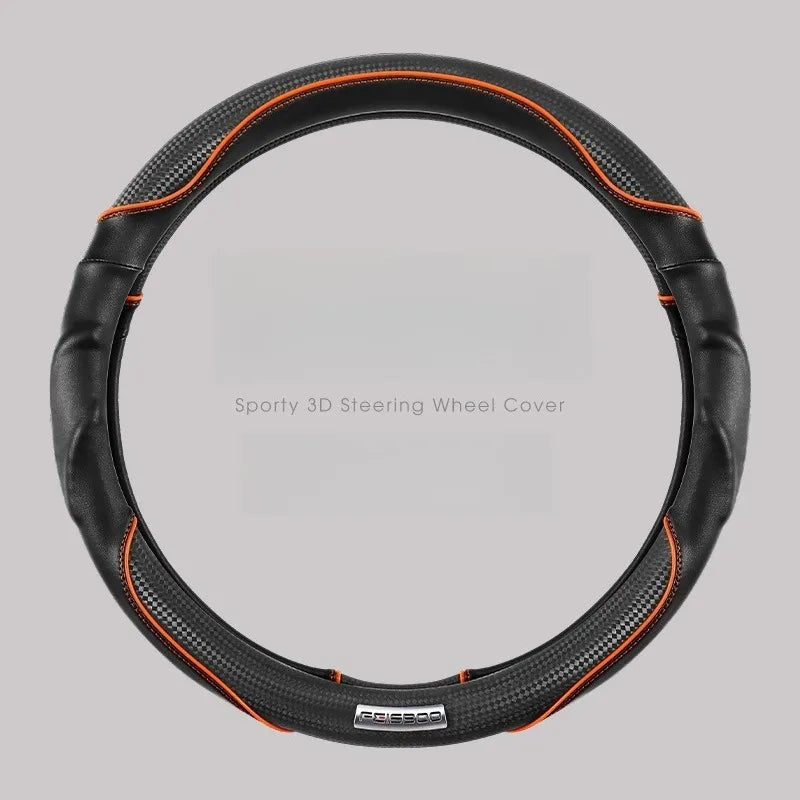 Nappa Leather Car Steering Wheel Cover – Universal Anti-Slip Carbon Fiber Cover 14.5–15 Inch - Delicate Leather  