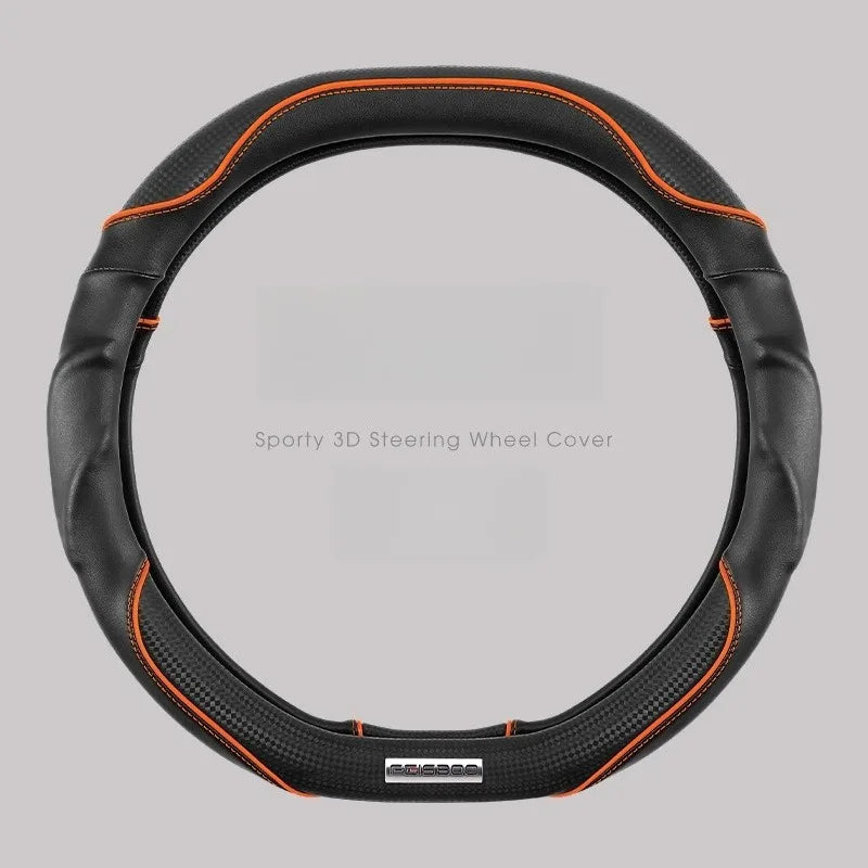 Nappa Leather Car Steering Wheel Cover – Universal Anti-Slip Carbon Fiber Cover 14.5–15 Inch - Delicate Leather  