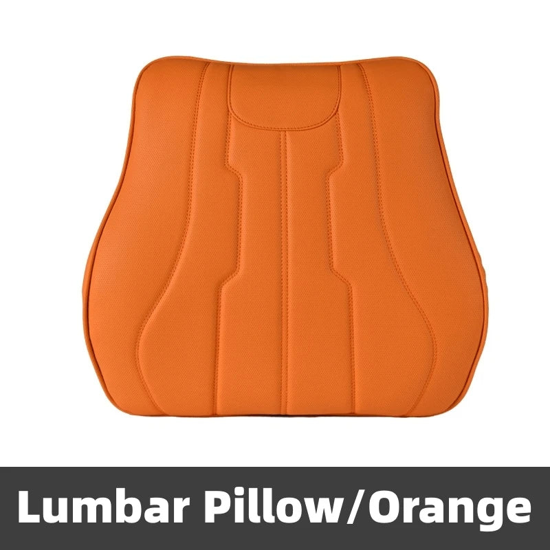 New Car Neck Pillow & Lumbar Support - Breathable Leather Seat Anti-slip Protective Cushion - Business Luxury Car Interior Headrest - Delicate Leather  
