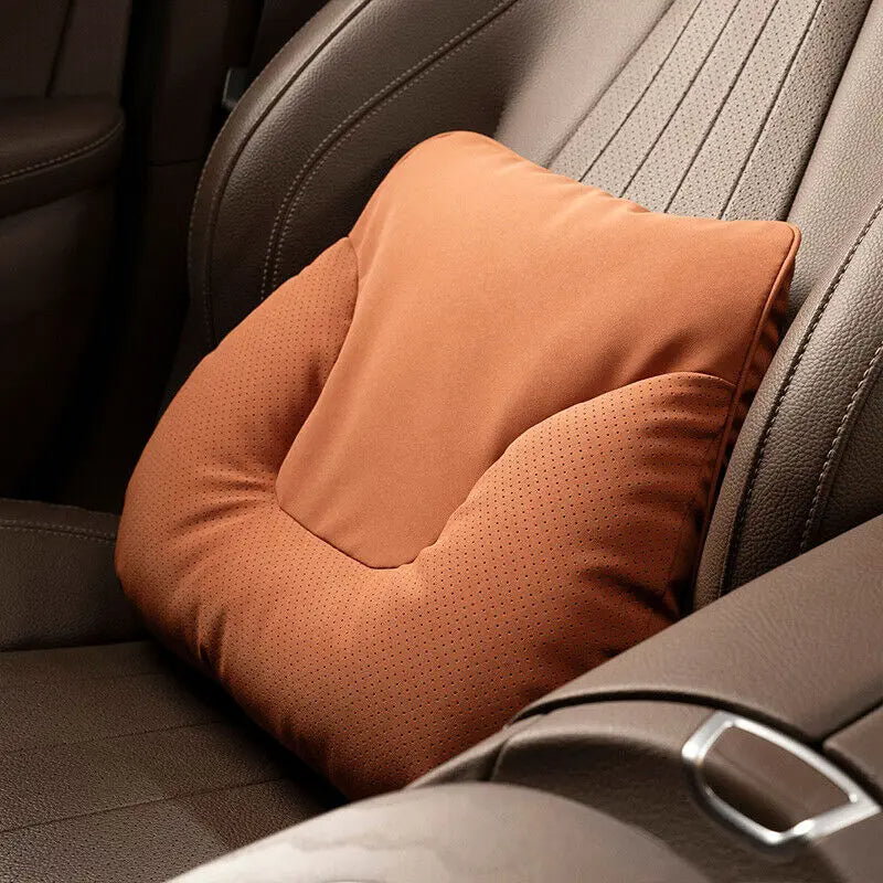 Car Neck & Waist Pillow - Soft Comfort Auto Seat Headrest and Cushion Support for Driving - Universal Fit - Delicate Leather  