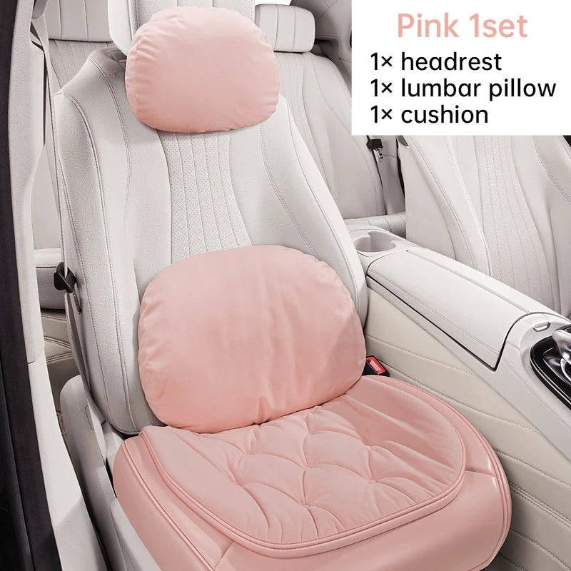 Premium PU Leather & Velvet Car Seat Covers – Cloud-Like Soft, Fluffy, Breathable, Universal Fit Interior Cushion Set - Delicate Leather  