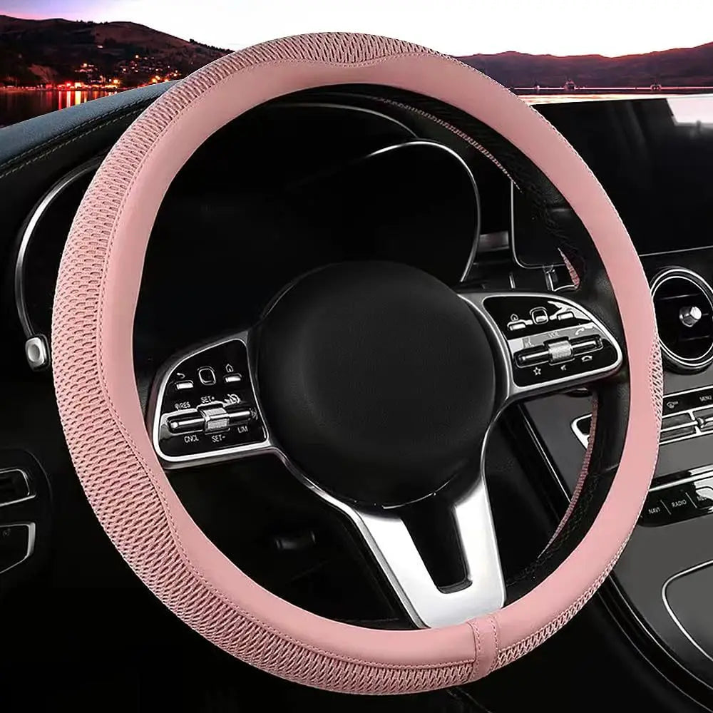 Ice Silk Steering Wheel Cover – Breathable 38cm Universal Fit Interior Accessory - Delicate Leather  