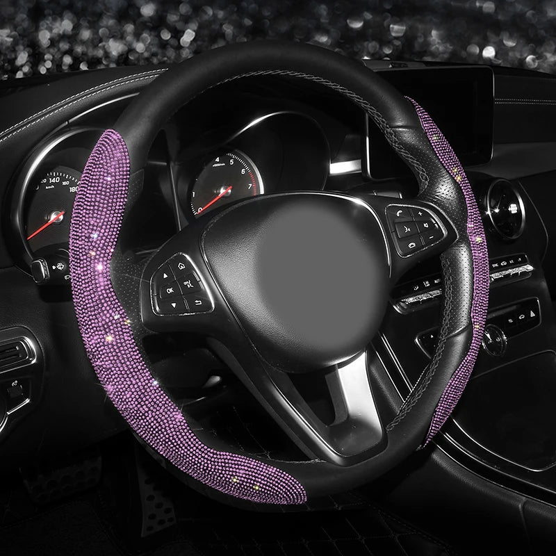 Bling Bling Diamond Steering Wheel Cover Universal Leather Sparkly Wheel Protector Anti-Slip Cover Car Accessories for Women - Delicate Leather  