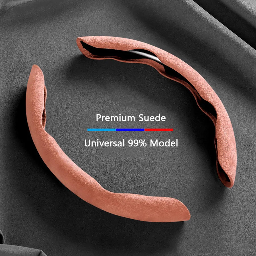 38cm Suede Steering Wheel Booster Cover – Non-Slip Universal Car Steering Protector, Brown (2-Pack) - Delicate Leather  