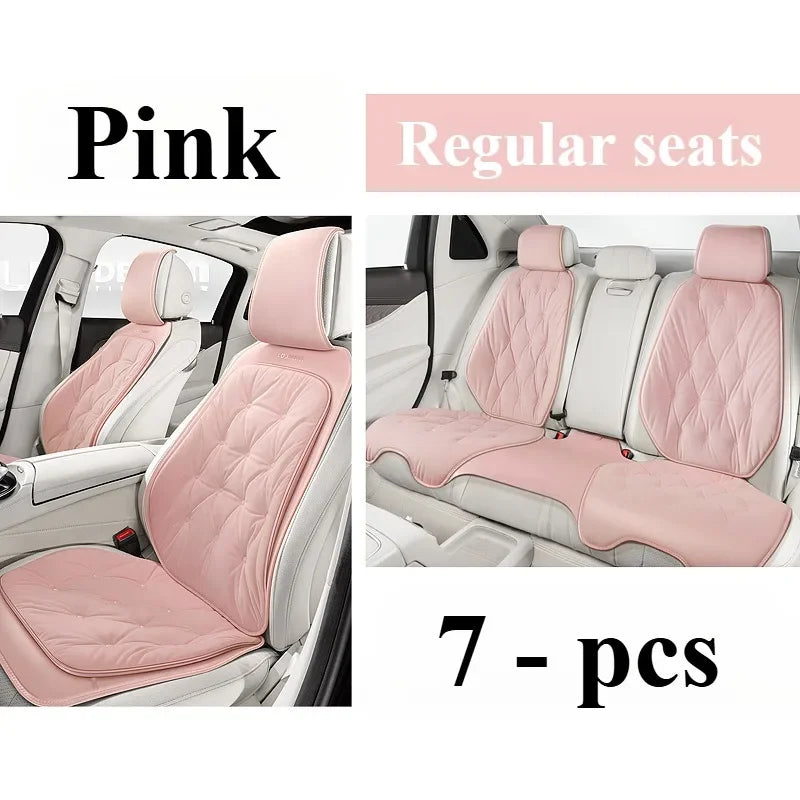 Cute Plush Car Seat Covers Full Set – Universal Four-Season Car Seat Protection Cushion - Delicate Leather  