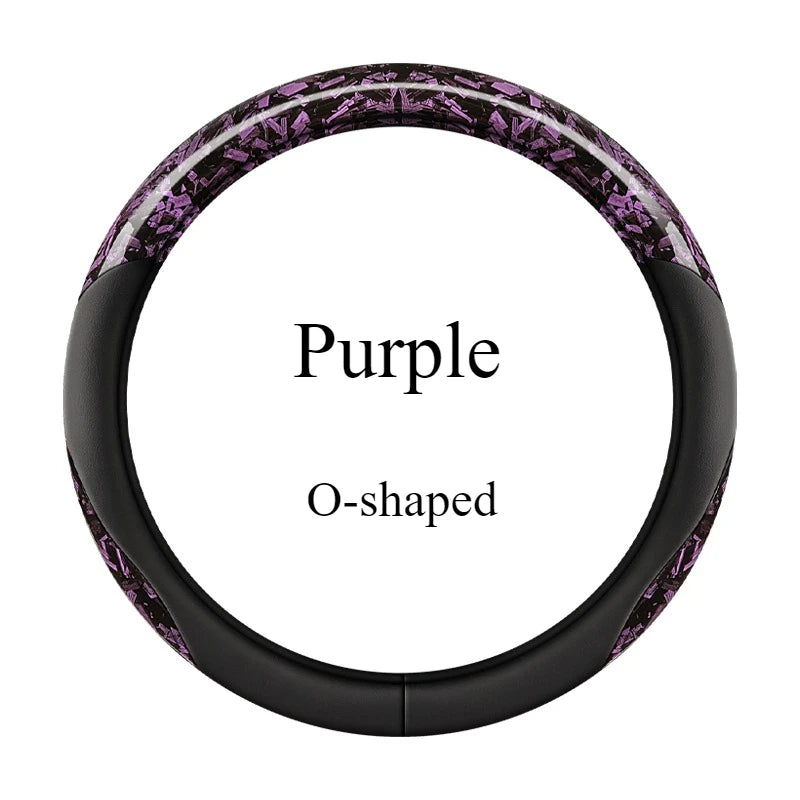 Premium Nappa Leather Steering Wheel Cover – Crystal Forged Carbon, Anti-Slip Rubber Grip, 15-Inch Universal - Delicate Leather  