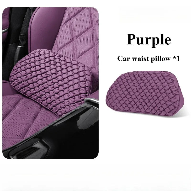 Luxury Leather Car Neck & Lumbar Pillow Set – Ergonomic Memory Foam Headrest and Waist Support for Auto Seats - Delicate Leather  