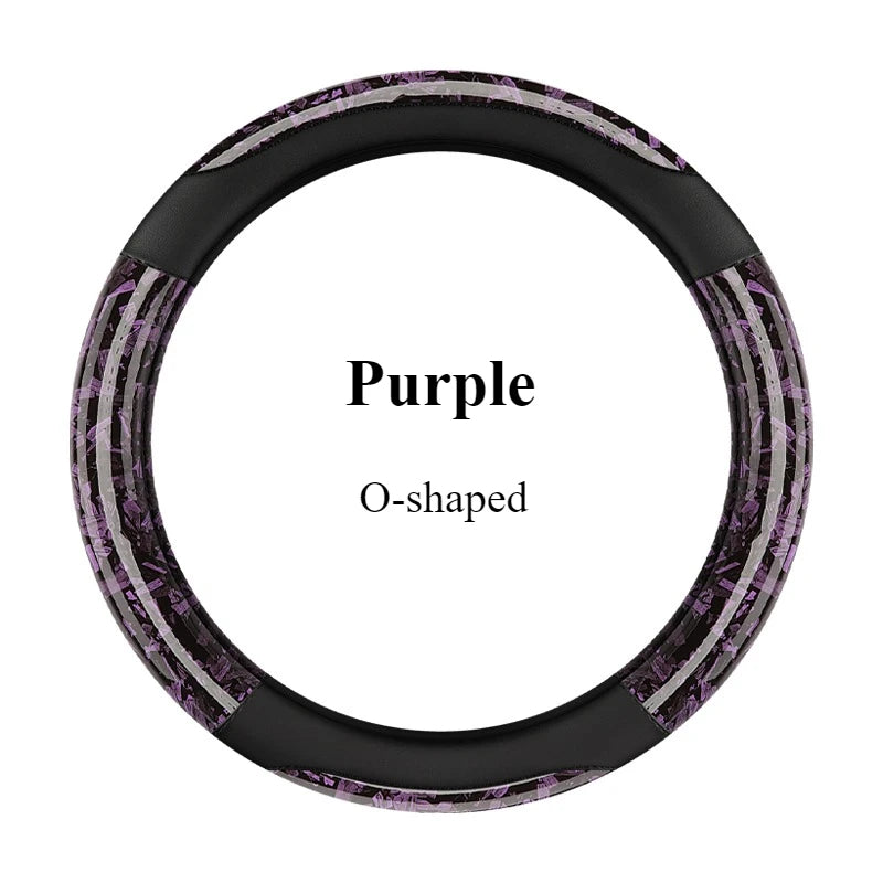 Crystal Carbon Fiber & Leather Steering Wheel Cover 15 Inch – Anti-Slip Rubber Grip, All-Season Universal Fit - Delicate Leather  