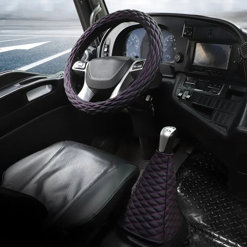 Universal Heavy-Duty Steering Wheel Cover 38cm– Anti-Slip Grip for Truck, Van, Bus & Lorry - Delicate Leather  