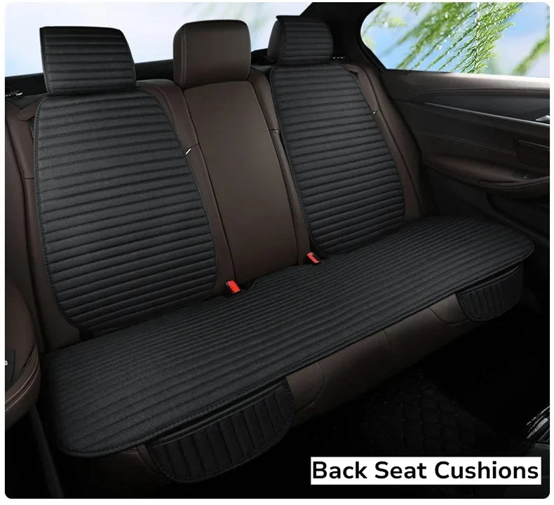 Linen Car Seat Cushion – Breathable Universal Seat Cover with Stripe Pattern - Delicate Leather  