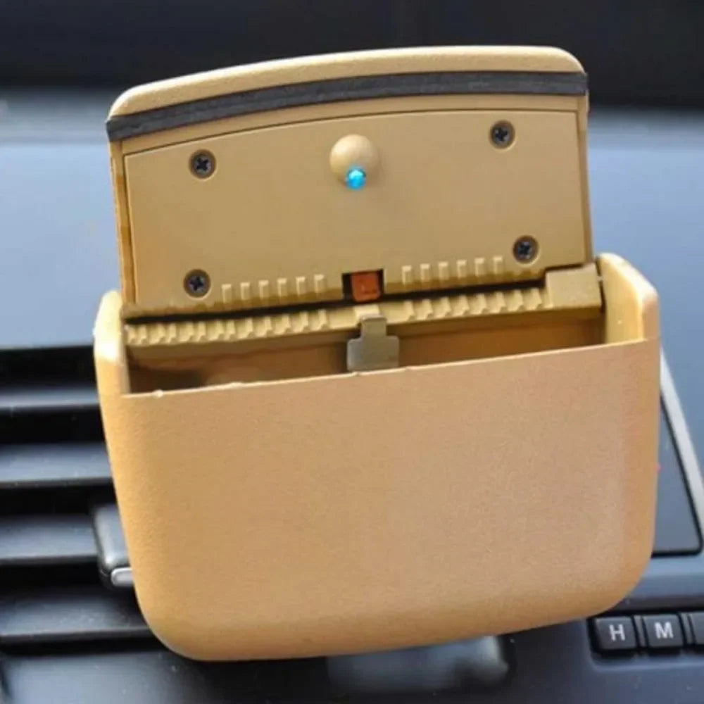 Mini Car Trash Bin with LED Lights – Smokeless Portable Ashtray and Multi-Function Car Storage - Delicate Leather  